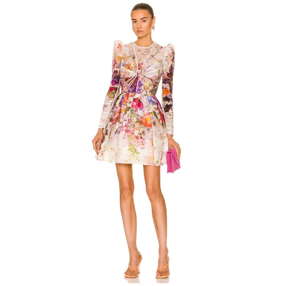 Zimmermann Dress 2 Prima Paneled Floral Silk Linen Organza Mini Romantic Luxury - Picture 4 of 16